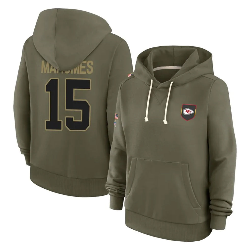 tocy KC.Chiefs #15 Patrick Mahomes Player Olive Salute to Service Hoodies Stitched Jerseys