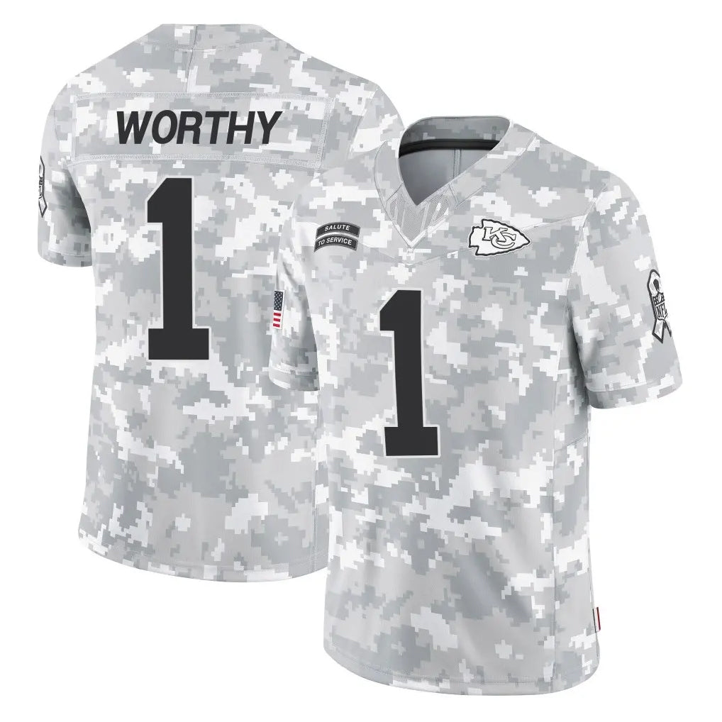 tocy KC.Chiefs #1 Xavier Worthy Player Arctic Camo Salute To Service Limited Game Stitched Jerseys