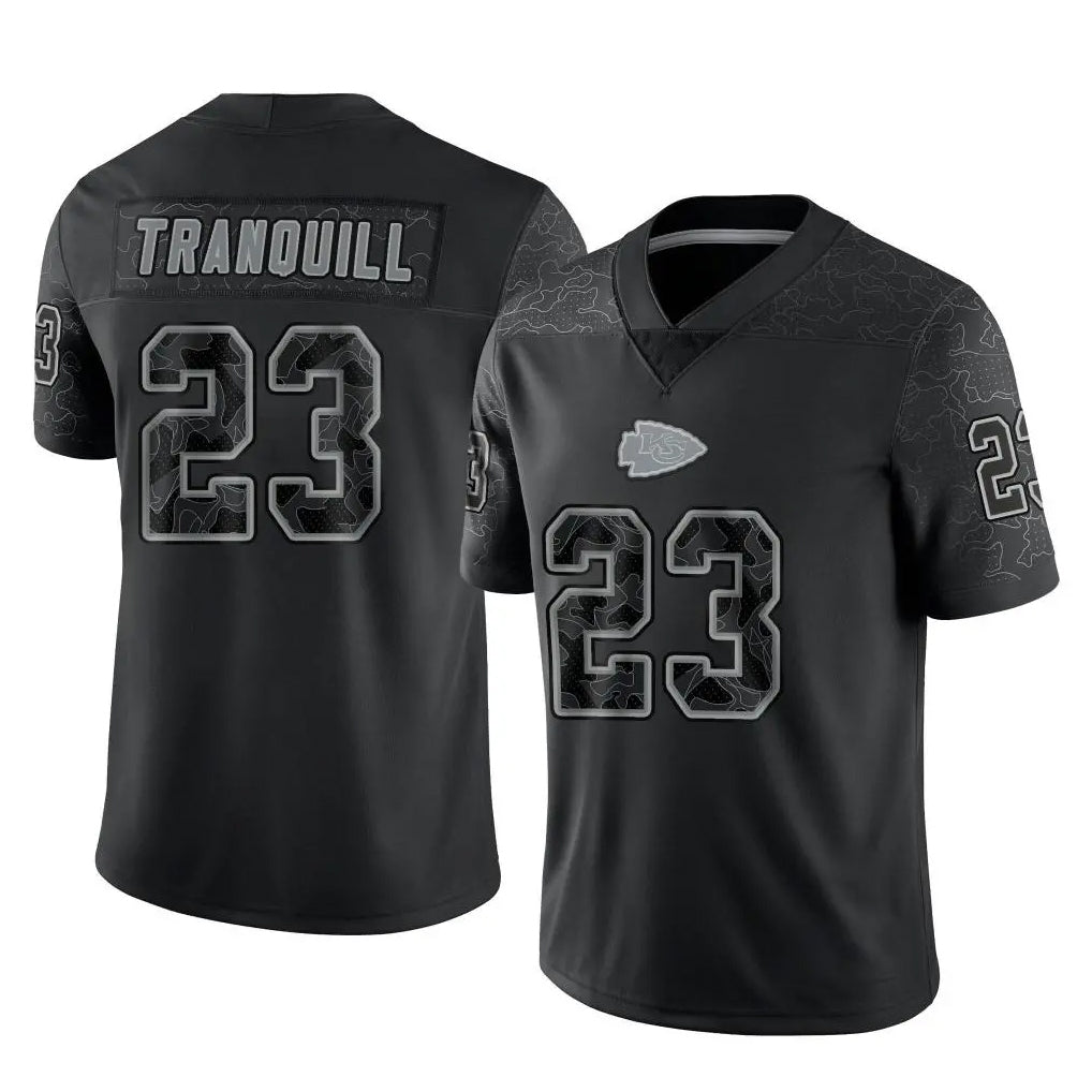 tocy KC.Chiefs #23 Drue Tranquill Player Black Limited Reflective Game Stitched Jerseys
