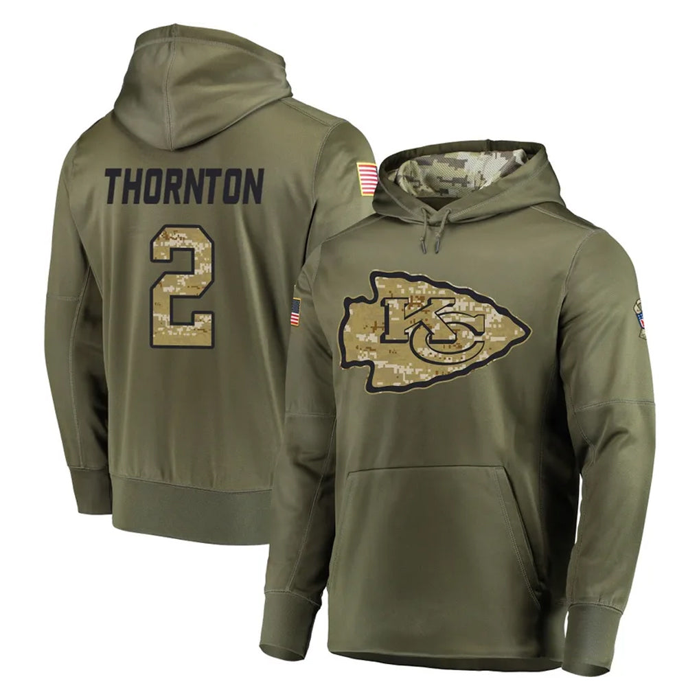 tocy KC.Chiefs #2 Tyquan Thornton Player Olive Salute to Service Pullover Hoodies Home Game Stitched Jerseys
