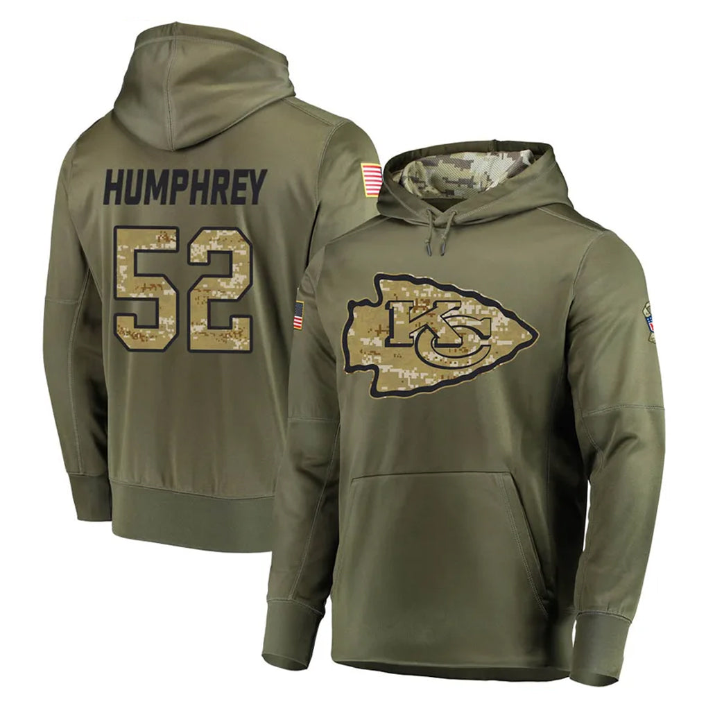 tocy KC.Chiefs #52 Creed Humphrey Player Olive Salute to Service Pullover Hoodies Home Game Stitched Jerseys