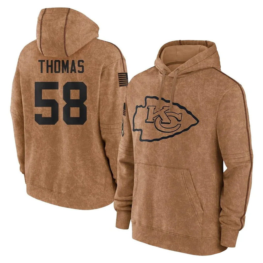 tocy KC.Chiefs #58 Derrick Thomas Player Brown Salute to Service Hoodies Limited Game Stitched Jerseys