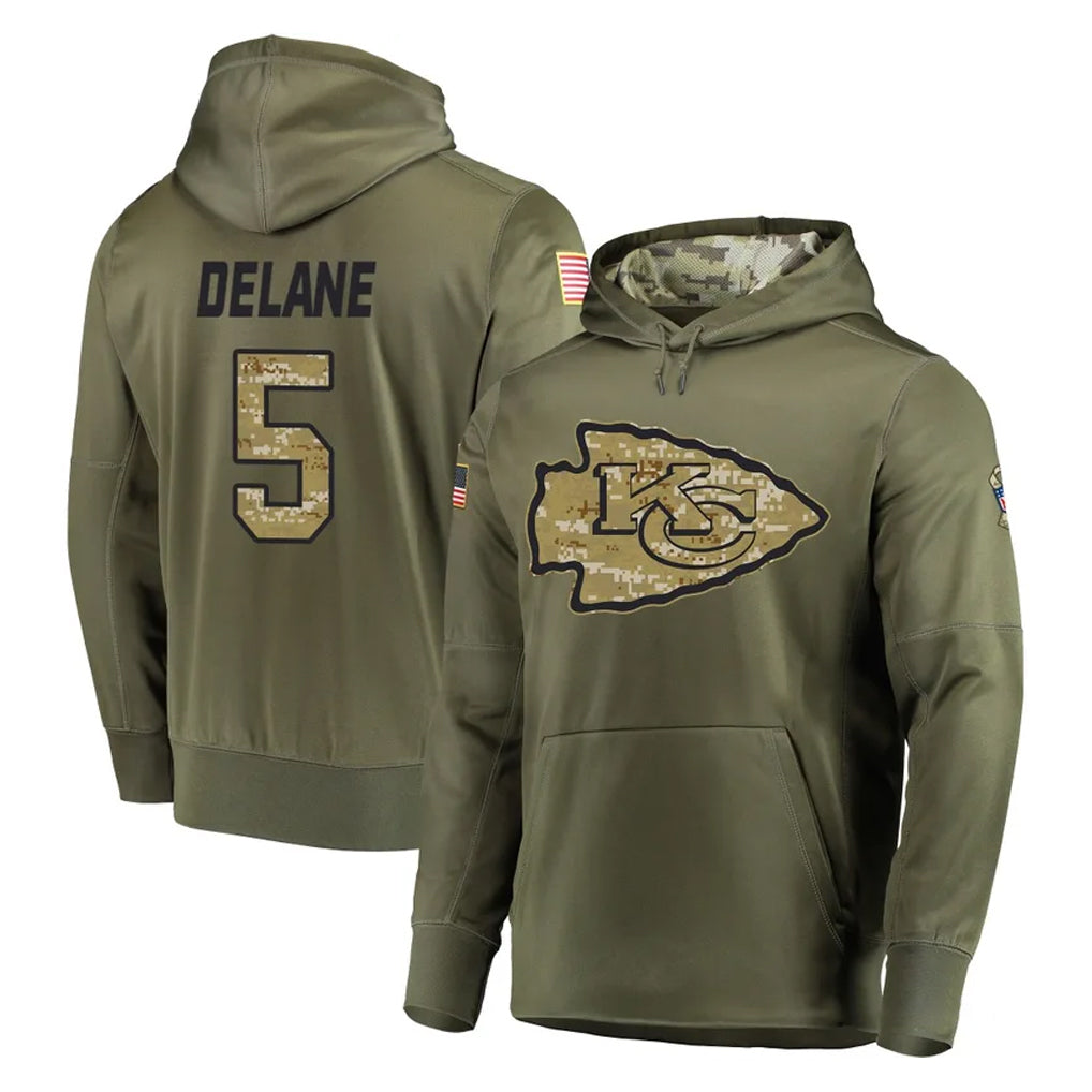 tocy KC.Chiefs #5 Mansoor Delane Player Olive Salute to Service Pullover Hoodies Home Game Stitched Jerseys
