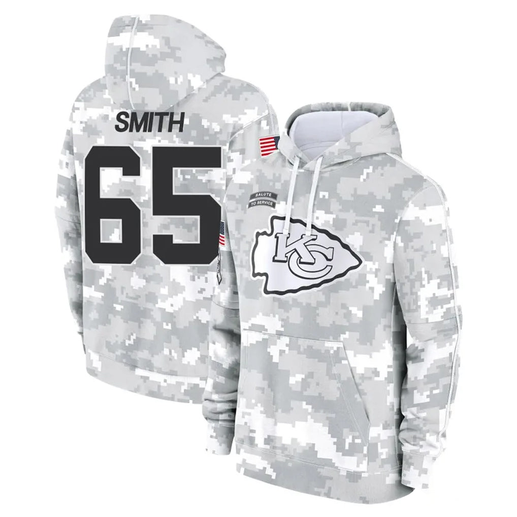 tocy KC.Chiefs #65 Trey Smith Player Arctic Camo Salute to Service Hoodies Limited Game Stitched Jerseys