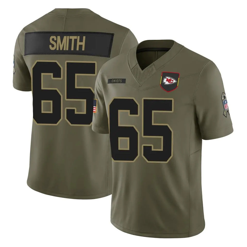 tocy KC.Chiefs #65 Trey Smith Player Olive 2025 Salute To Service Limited Game Stitched Jerseys