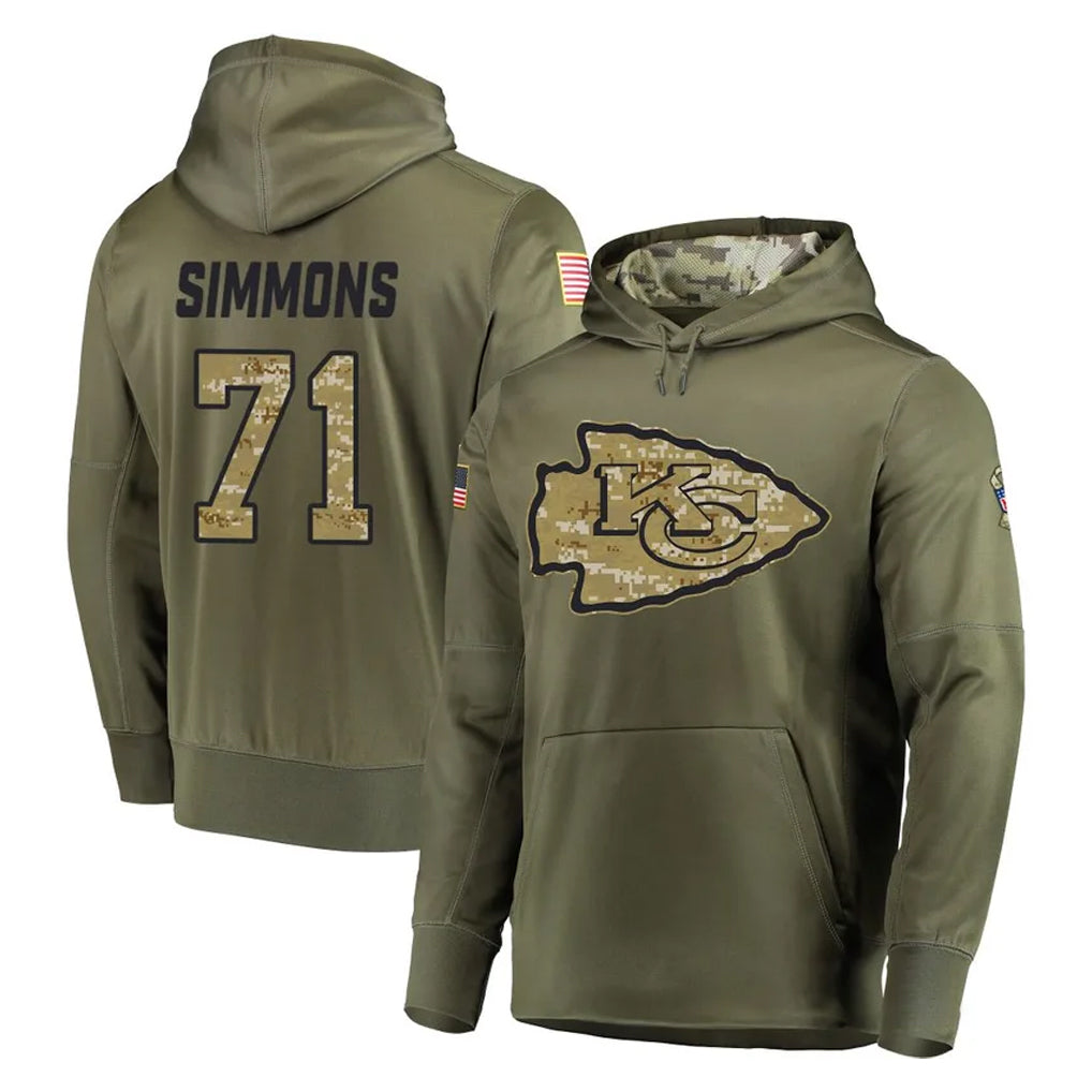 tocy KC.Chiefs #71 Josh Simmons Player Olive Salute to Service Pullover Hoodies Home Game Stitched Jerseys