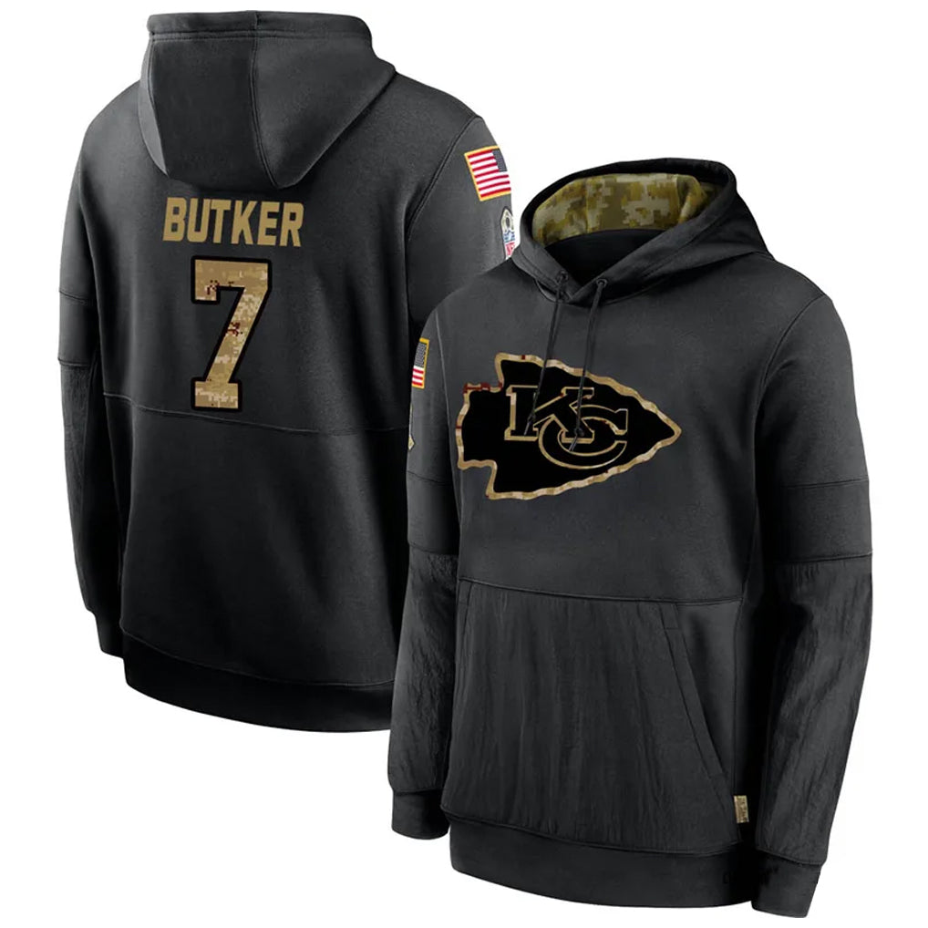 tocy KC.Chiefs #7 Harrison Butker Player Black Salute to Service Hoodies Stitched Jerseys
