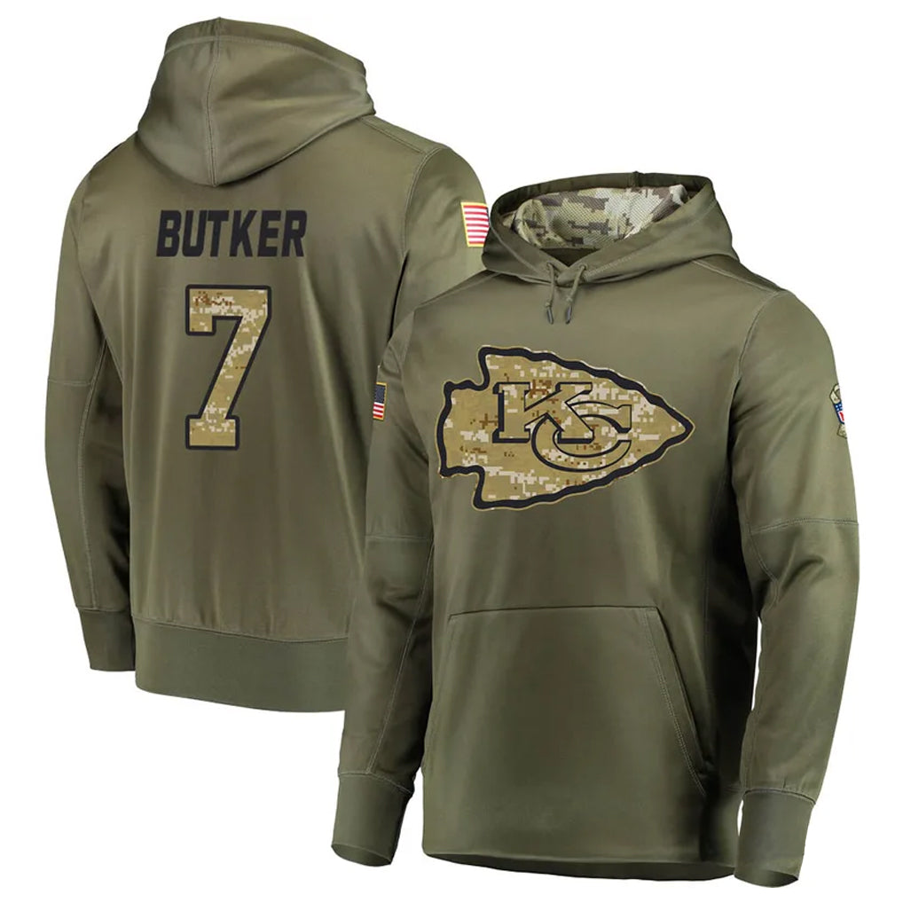 tocy KC.Chiefs #7 Harrison Butker Player Salute to Service Limited Olive Hoodies Stitched Jerseys