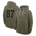 tocy KC.Chiefs #87 Travis Kelce Player Olive Salute to Service Hoodies Stitched Jerseys