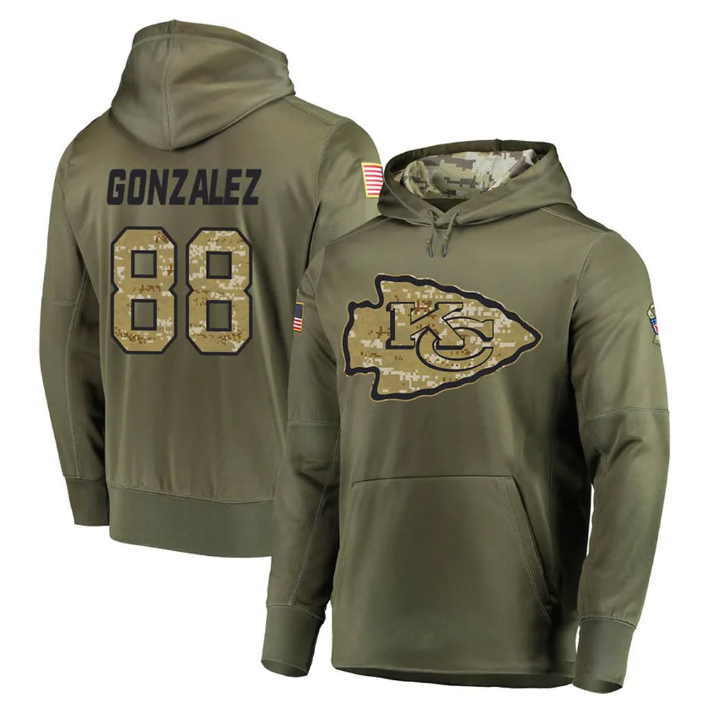 tocy KC.Chiefs #88 Tony Gonzalez Player Olive Salute to Service Pullover Hoodies Home Game Stitched Jerseys