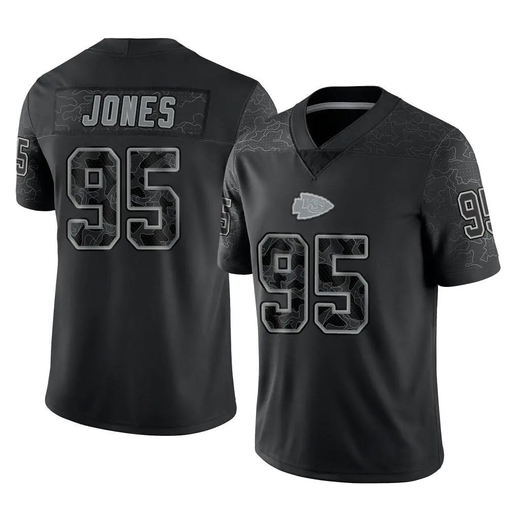 tocy KC.Chiefs #95 Chris Jones Player Black Limited Reflective Game Stitched Jerseys