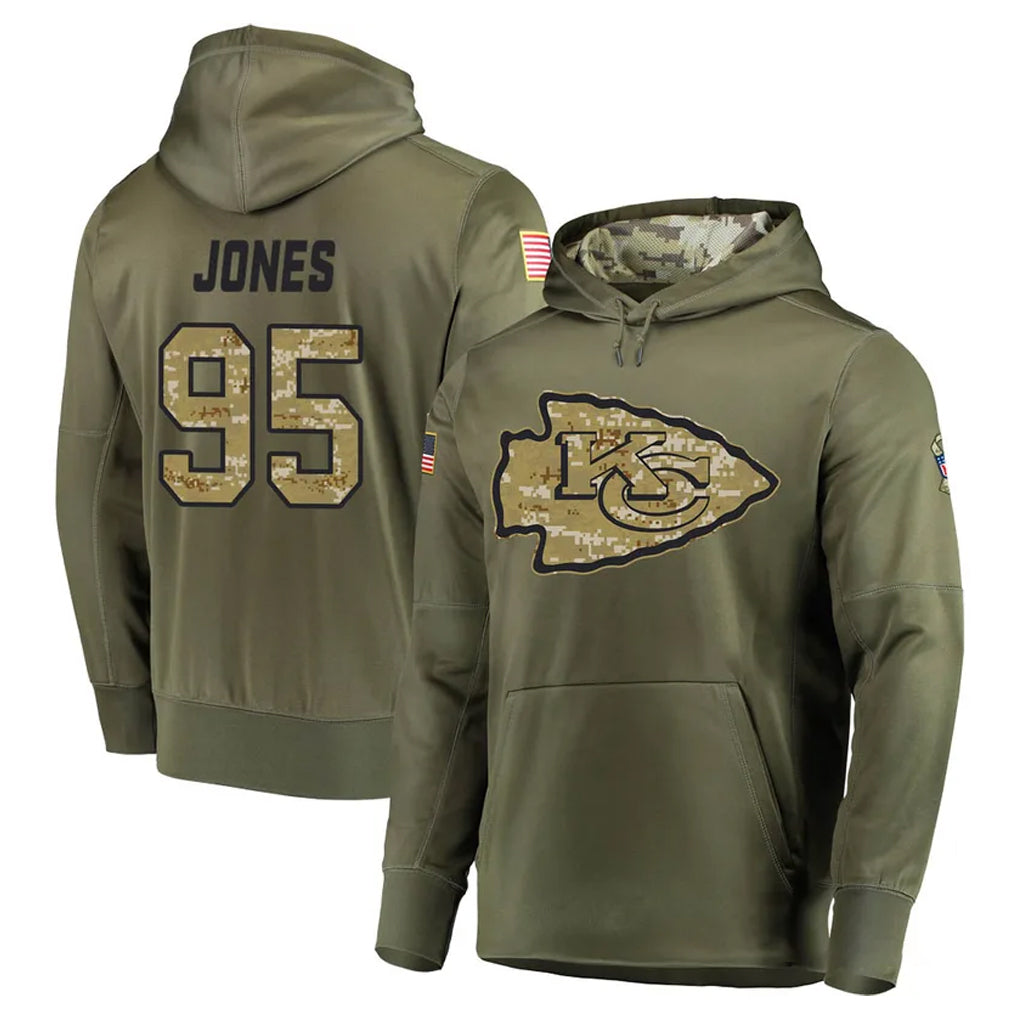 tocy KC.Chiefs #95 Chris Jones Player Olive Salute to Service Pullover Hoodies Home Game Stitched Jerseys