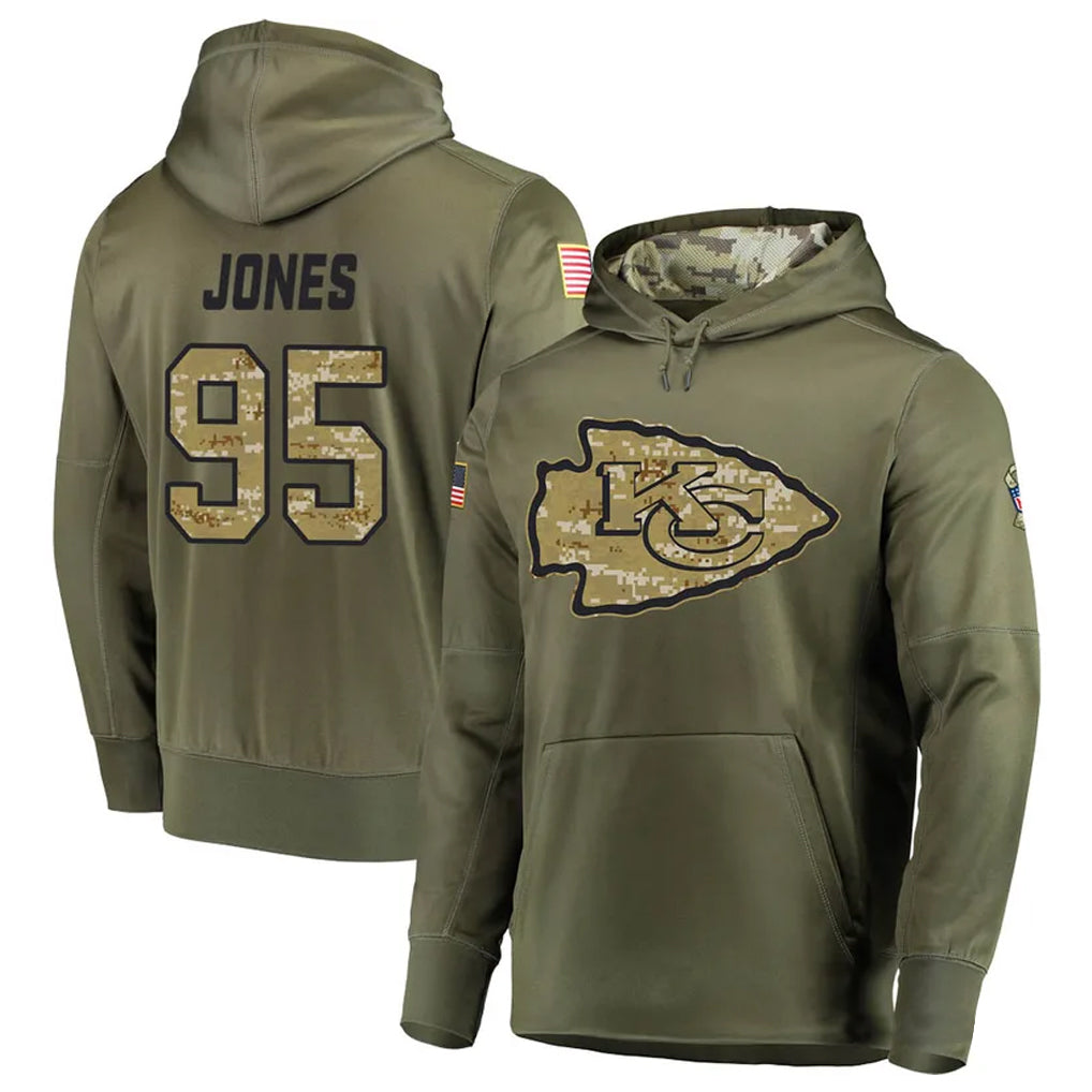 tocy KC.Chiefs #95 Chris Jones Player Salute to Service Limited Olive Hoodies Stitched Jerseys