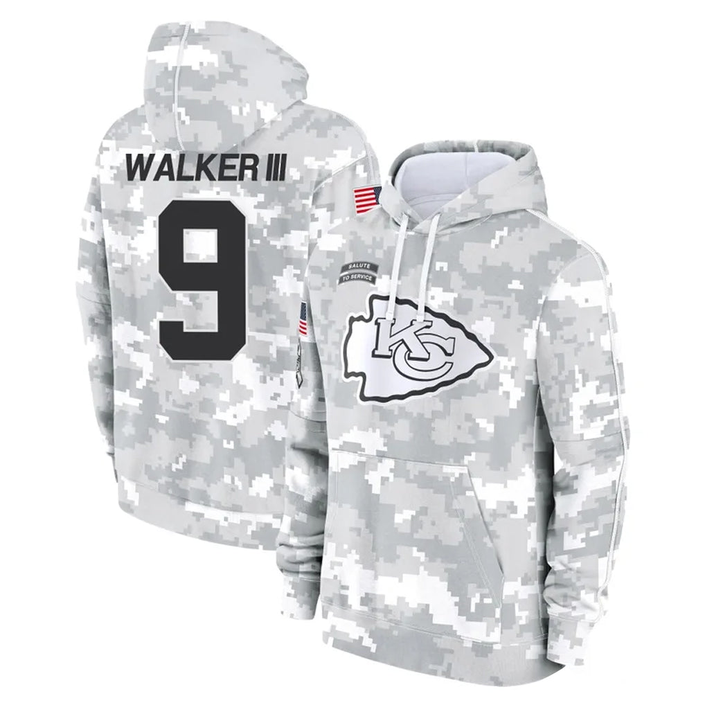 tocy KC.Chiefs #9 Kenneth Walker III Player Arctic Camo Salute to Service Hoodies Limited Game Stitched Jerseys