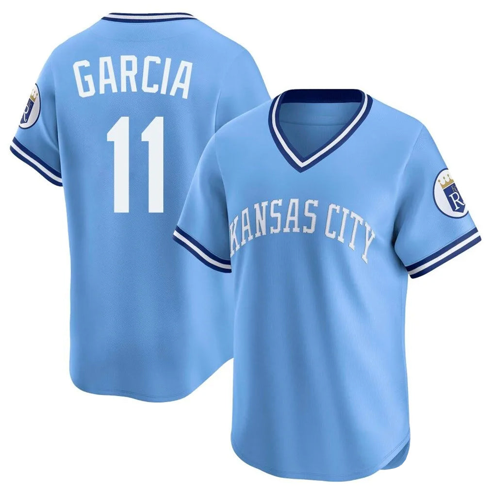tocy KC.Royals #11 Maikel Garcia Player Light Blue Limited Throwback Cooperstown Collection T-shirt Stitched Jerseys