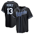 tocy KC.Royals #13 Salvador Perez Player Black Carbon Fashion Home Game Stitched Jerseys