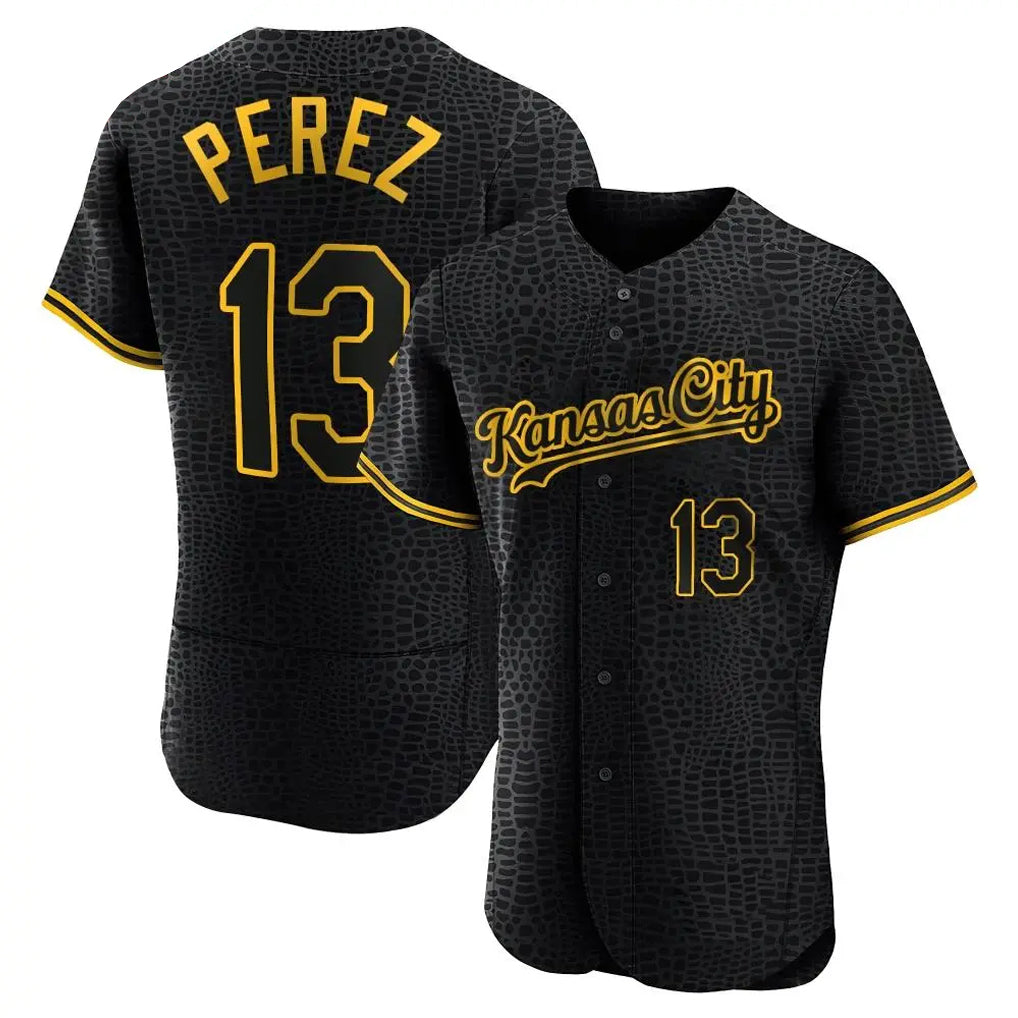 tocy KC.Royals #13 Salvador Perez Player Black Snake Skin City Limited Elite Stitched Jersey