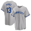 tocy KC.Royals #13 Salvador Perez Player Gray Game Home Stitched Jerseys