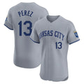 tocy KC.Royals #13 Salvador Perez Player Gray Limited Elite Home Stitched Jerseys