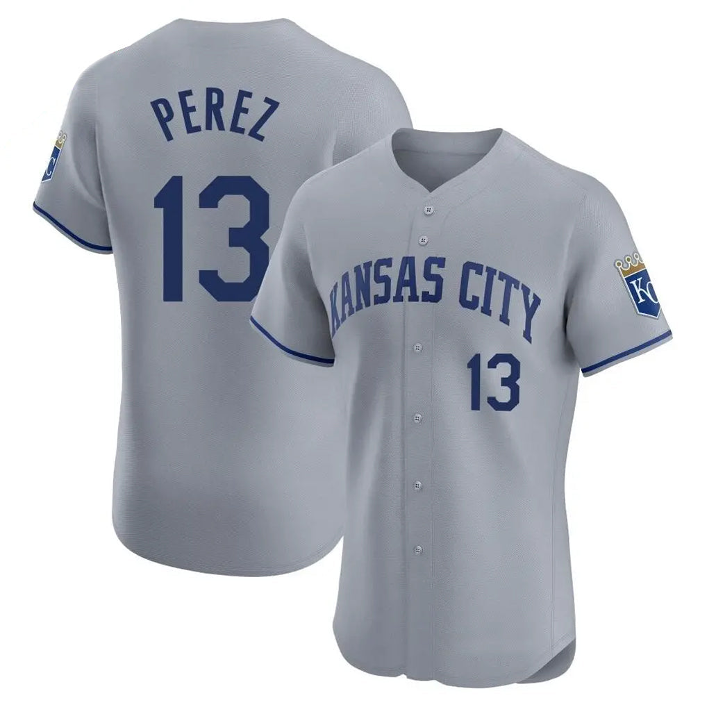 tocy KC.Royals #13 Salvador Perez Player Gray Limited Elite Home Stitched Jerseys