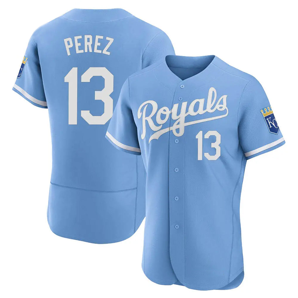 tocy KC.Royals #13 Salvador Perez Player Light Blue Alt Limited Elite Home Stitched Jerseys