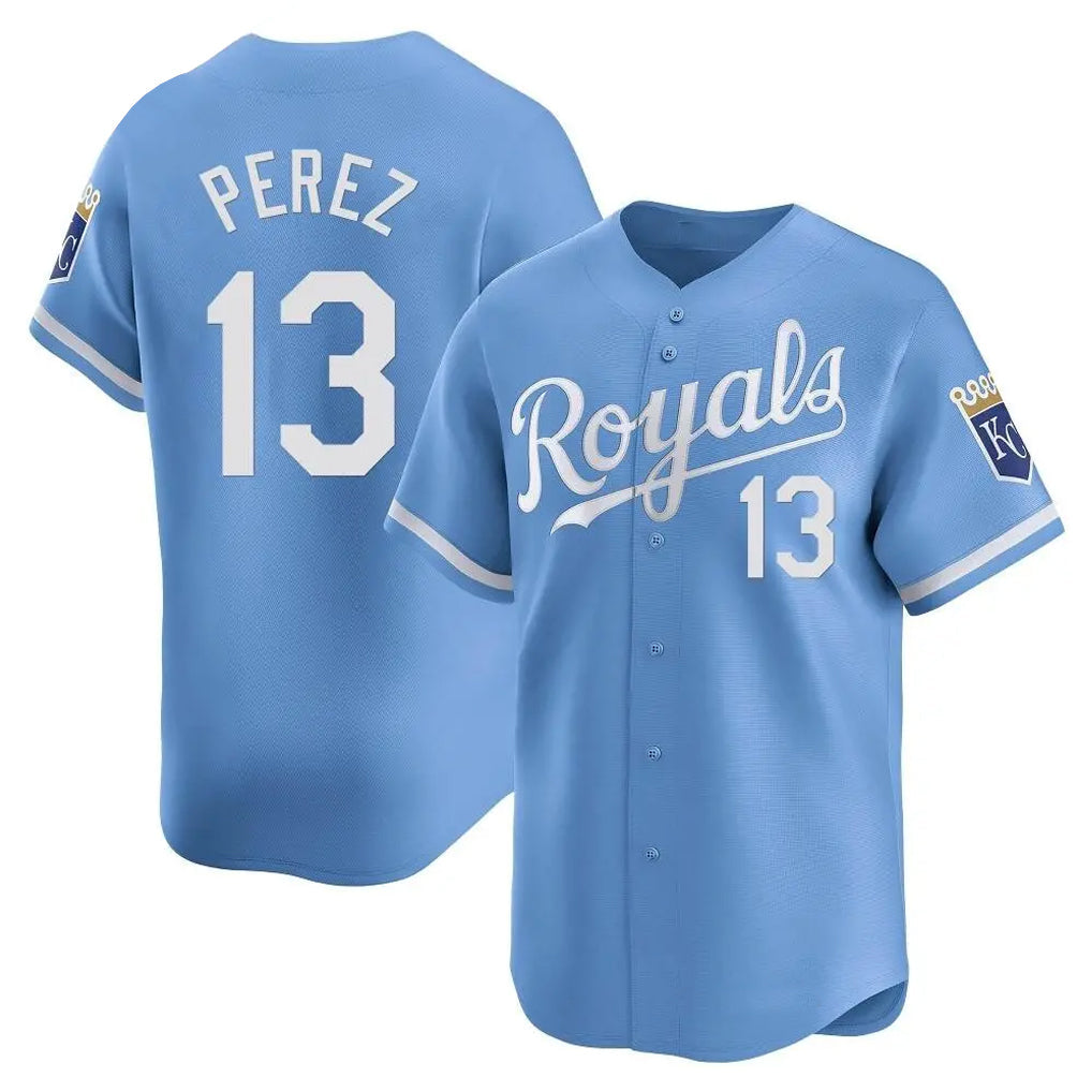 tocy KC.Royals #13 Salvador Perez Player Light Blue Alt Limited Home Stitched Jerseys