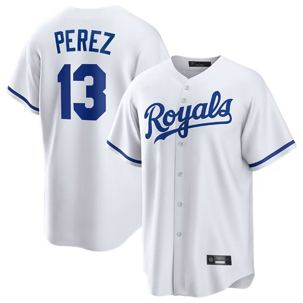 tocy KC.Royals #13 Salvador Perez Player White Home Game Stitched Jerseys