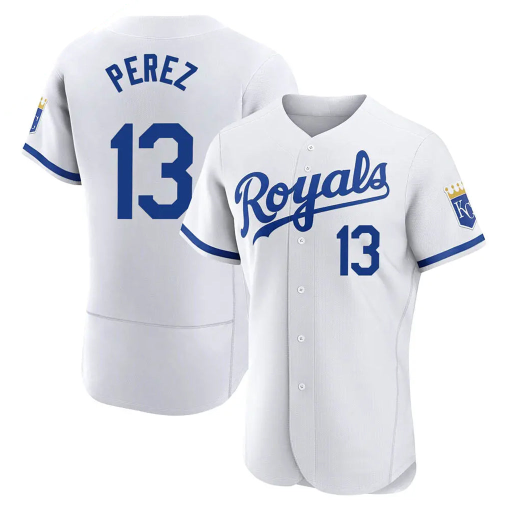 tocy KC.Royals #13 Salvador Perez Player White Limited Elite Home Game Stitched Jerseys