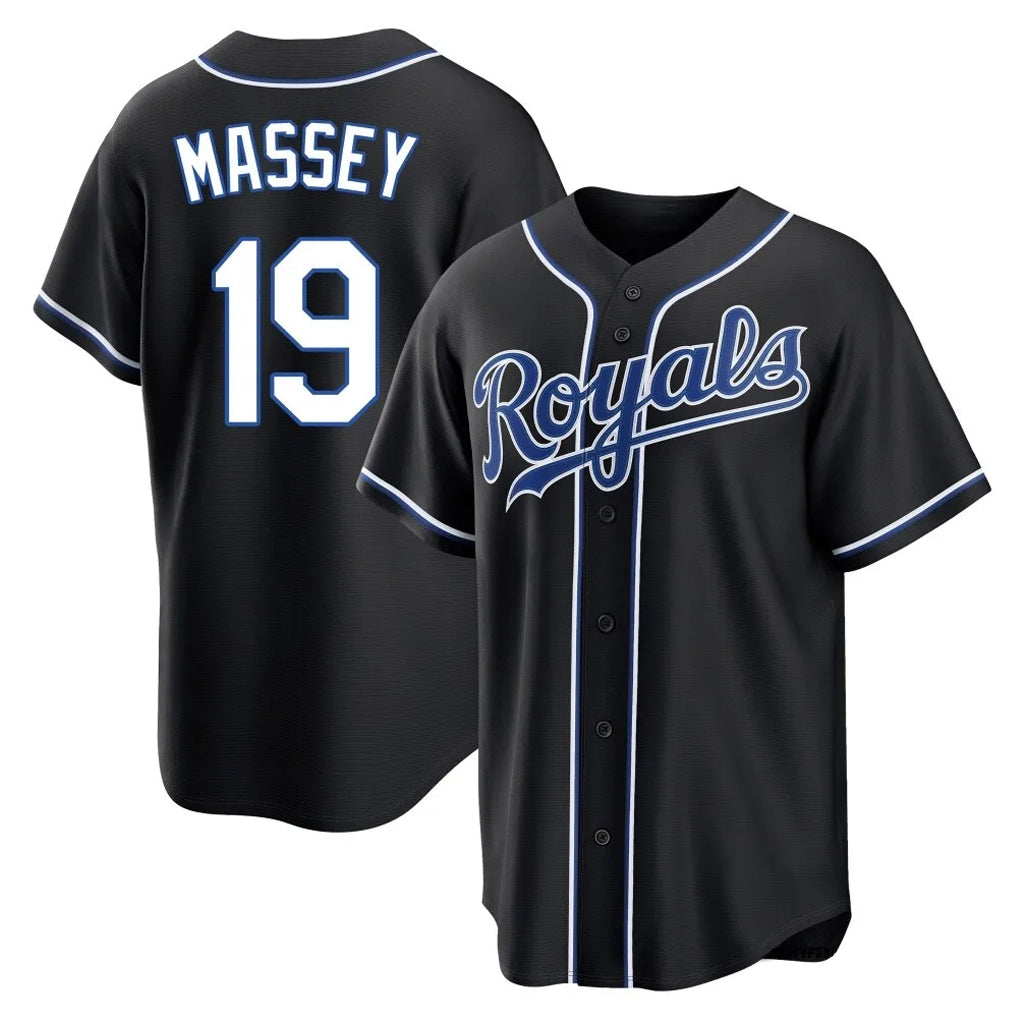 tocy KC.Royals #19 Michael Massey Player Black Carbon Fashion Home Game Stitched Jerseys