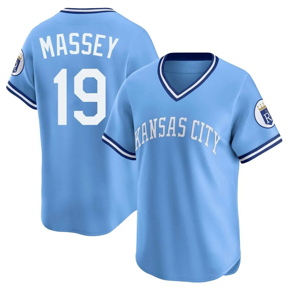 tocy KC.Royals #19 Michael Massey Player Light Blue Limited Throwback Cooperstown Collection T-shirt Stitched Jerseys