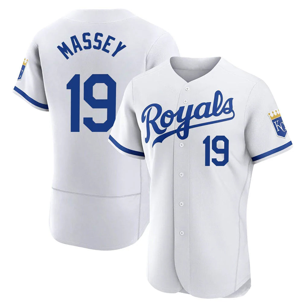 tocy KC.Royals #19 Michael Massey Player White Limited Elite Home Game Stitched Jerseys