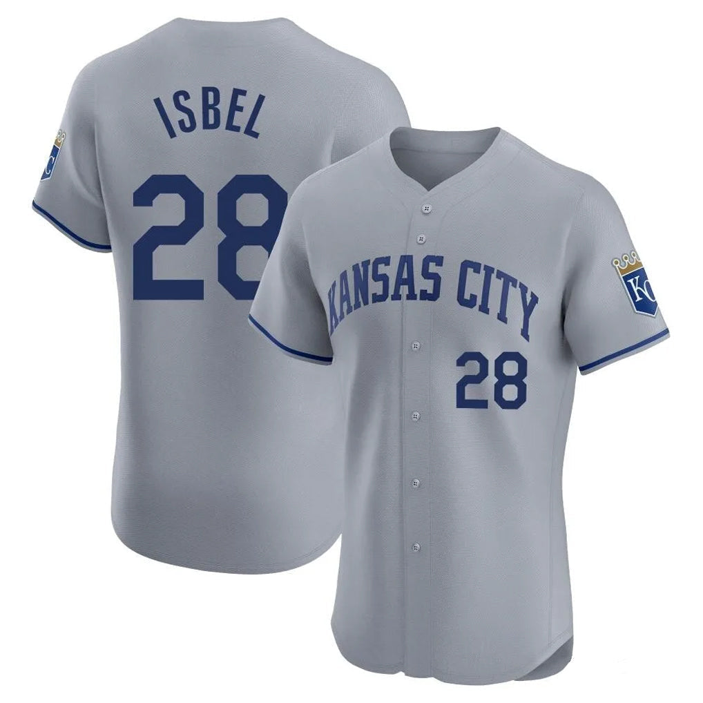 tocy KC.Royals #28 Kyle Isbel Player Gray Limited Elite Home Stitched Jerseys