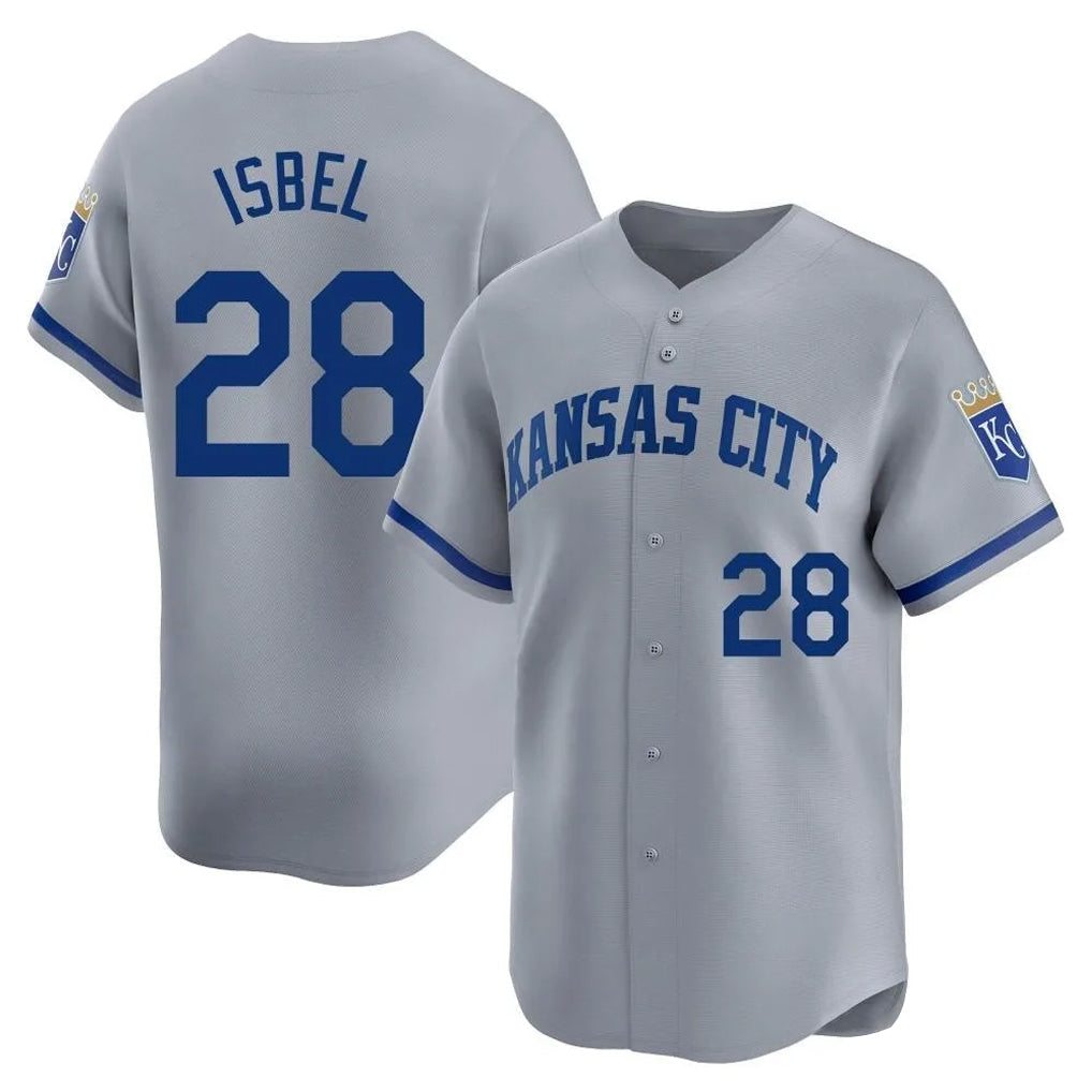 tocy KC.Royals #28 Kyle Isbel Player Gray Limited Home Stitched Jerseys