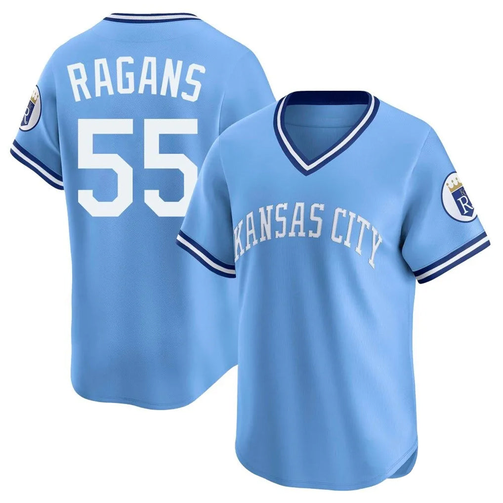 tocy KC.Royals #55 Cole Ragans Player Light Blue Limited Throwback Cooperstown Collection T-shirt Stitched Jerseys