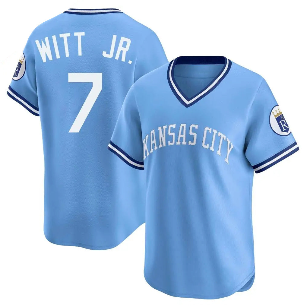tocy KC.Royals #7 Bobby Witt Jr. Player Light Blue Limited Throwback Cooperstown Collection T-shirt Stitched Jerseys