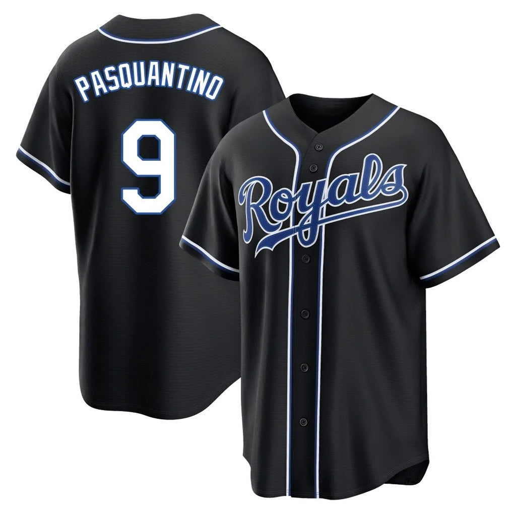 tocy KC.Royals #9 Vinnie Pasquantino Player Black Carbon Fashion Home Game Stitched Jerseys