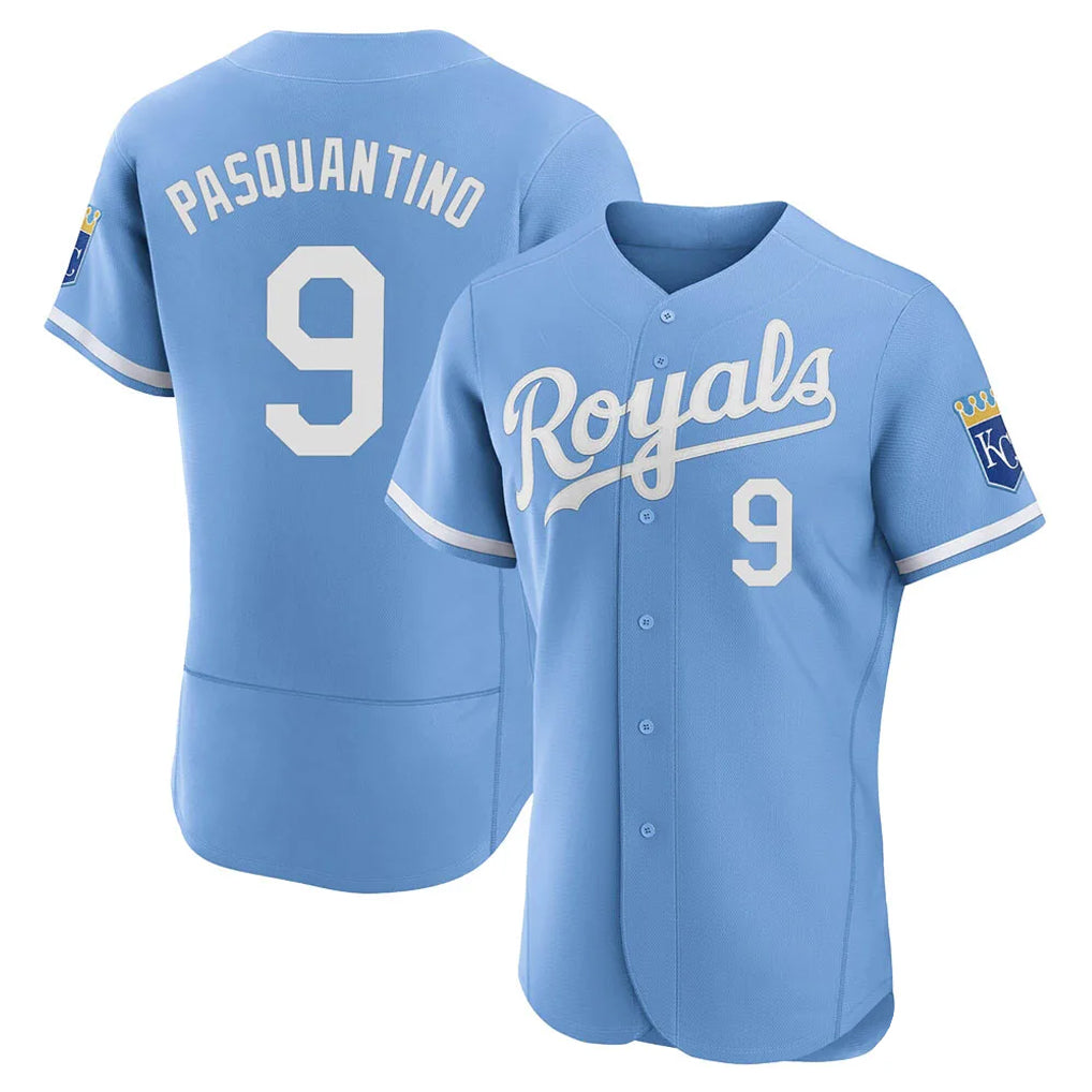 tocy KC.Royals #9 Vinnie Pasquantino Player Light Blue Alt Limited Elite Home Stitched Jerseys