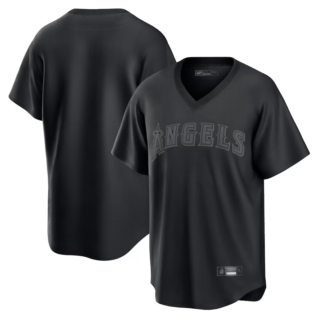 tocy LA.Angels Black Pitch Fashion Blank Player T-shirt Stitched Jerseys