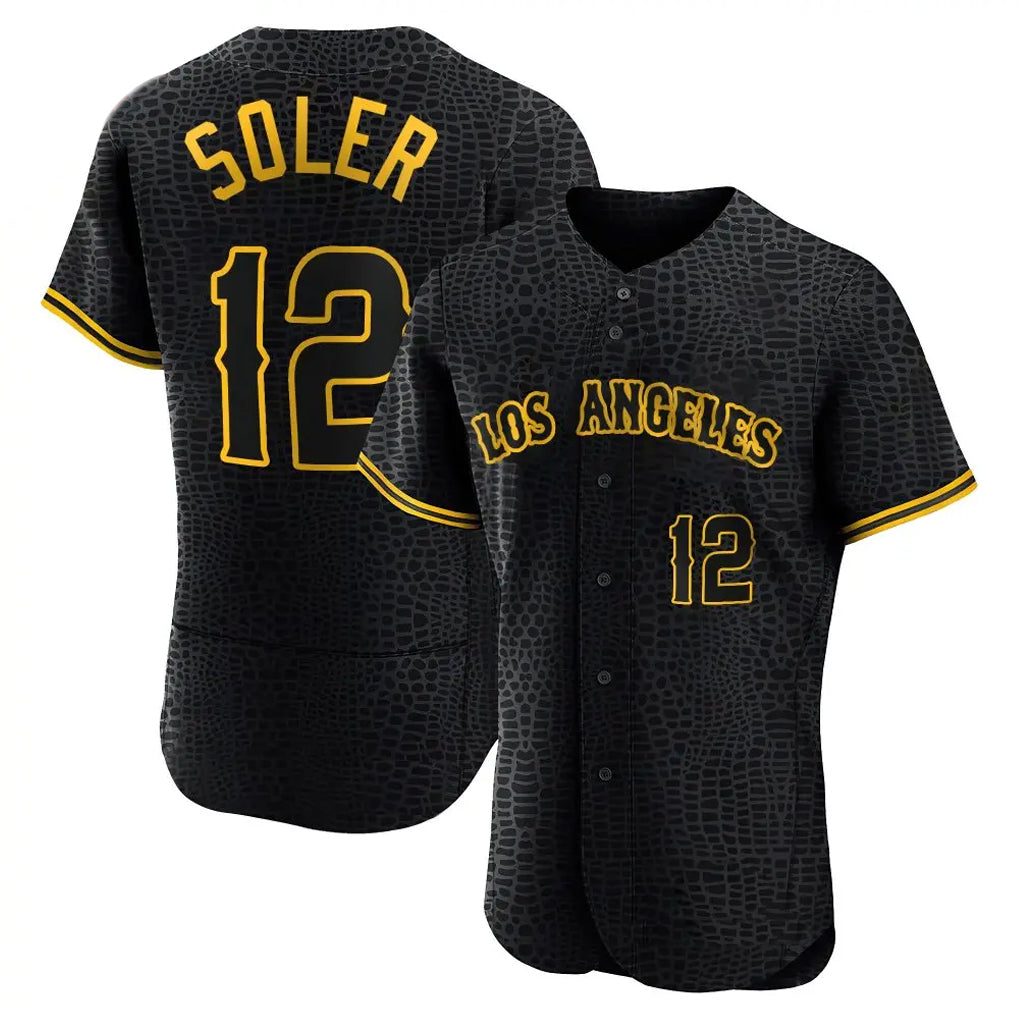tocy LA.Angels #12 Jorge Soler Player Black Snake Skin City Limited Elite Home Stitched Jerseys