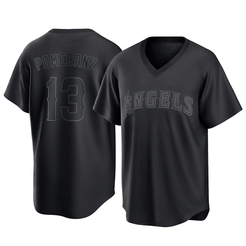 tocy LA.Angels #13 Drew Pomeranz Player Black Pitch Fashion T-shirt Stitched Jerseys