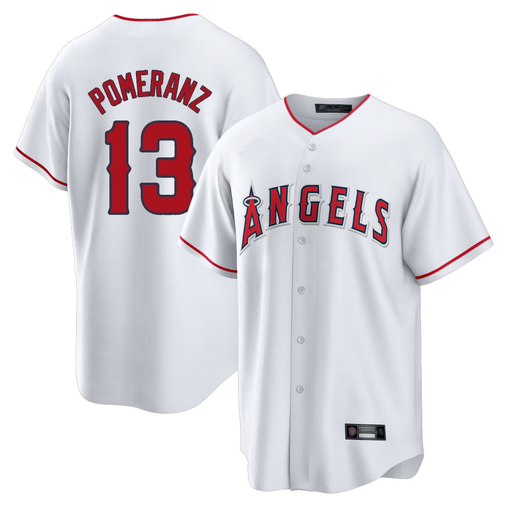 tocy LA.Angels #13 Drew Pomeranz Player White Home Game Stitched Jerseys