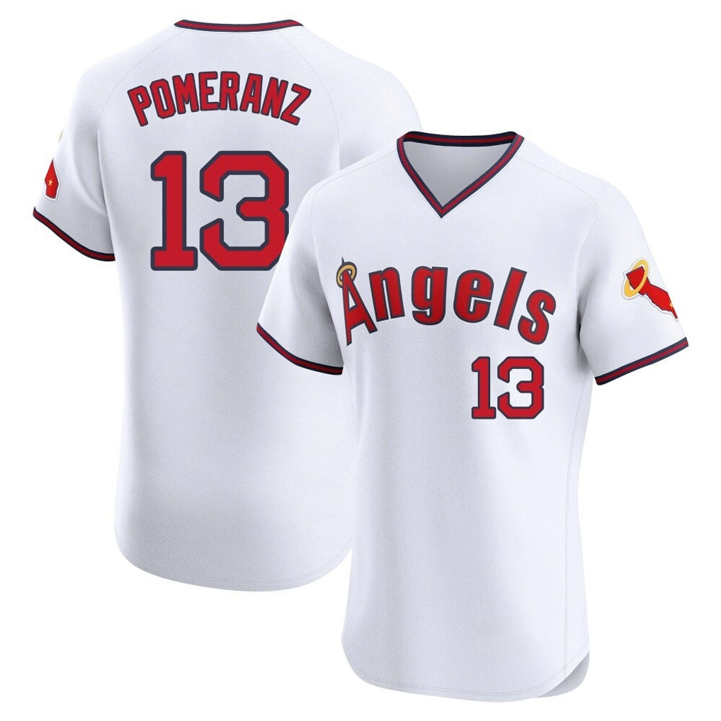 tocy LA.Angels #13 Drew Pomeranz Player White T-shirt Home Limited Elite Stitched Jerseys
