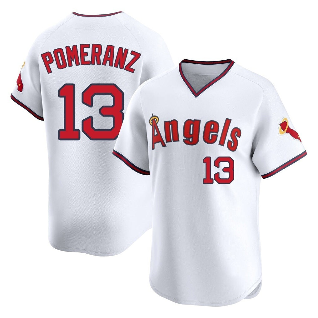 tocy LA.Angels #13 Drew Pomeranz Player White T-shirt Home Limited Stitched Jerseys