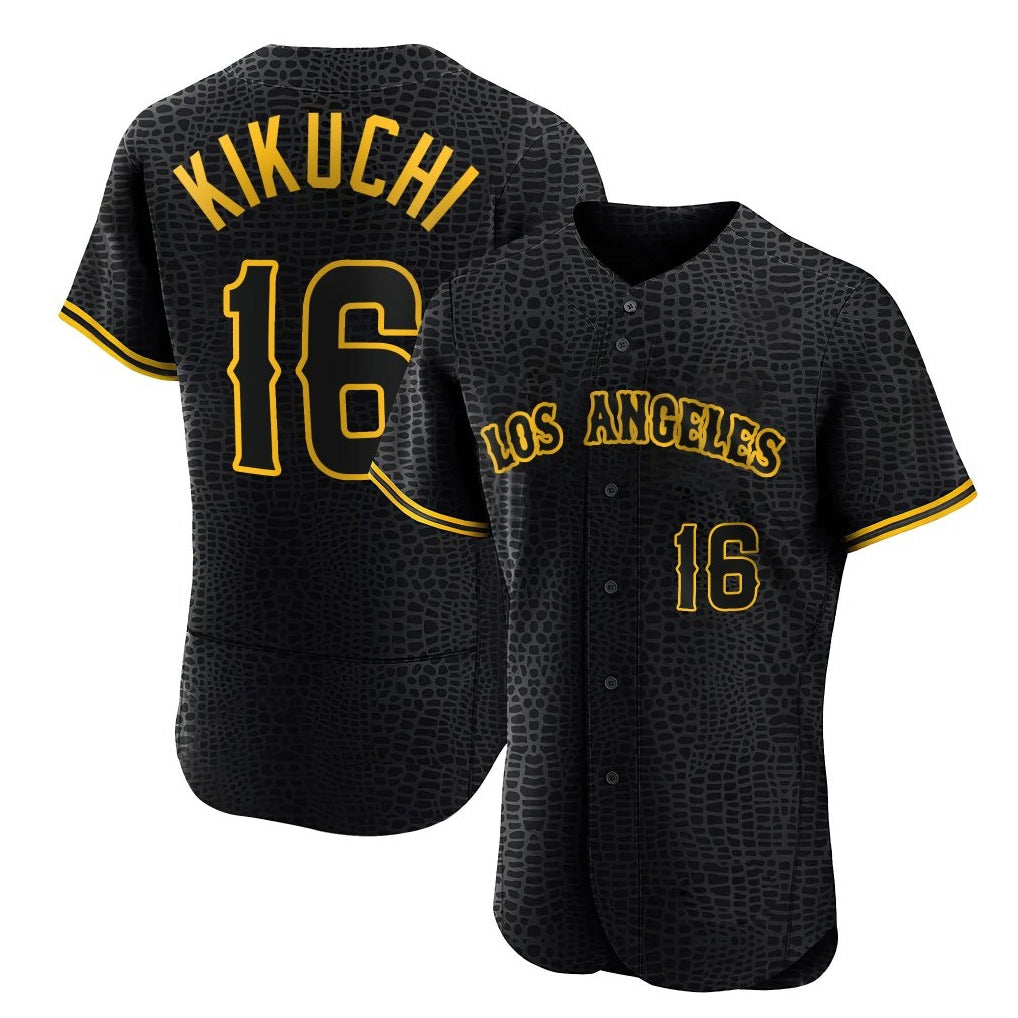 tocy LA.Angels #16 Yusei Kikuchi Player Black Snake Skin City Limited Elite Home Stitched Jerseys