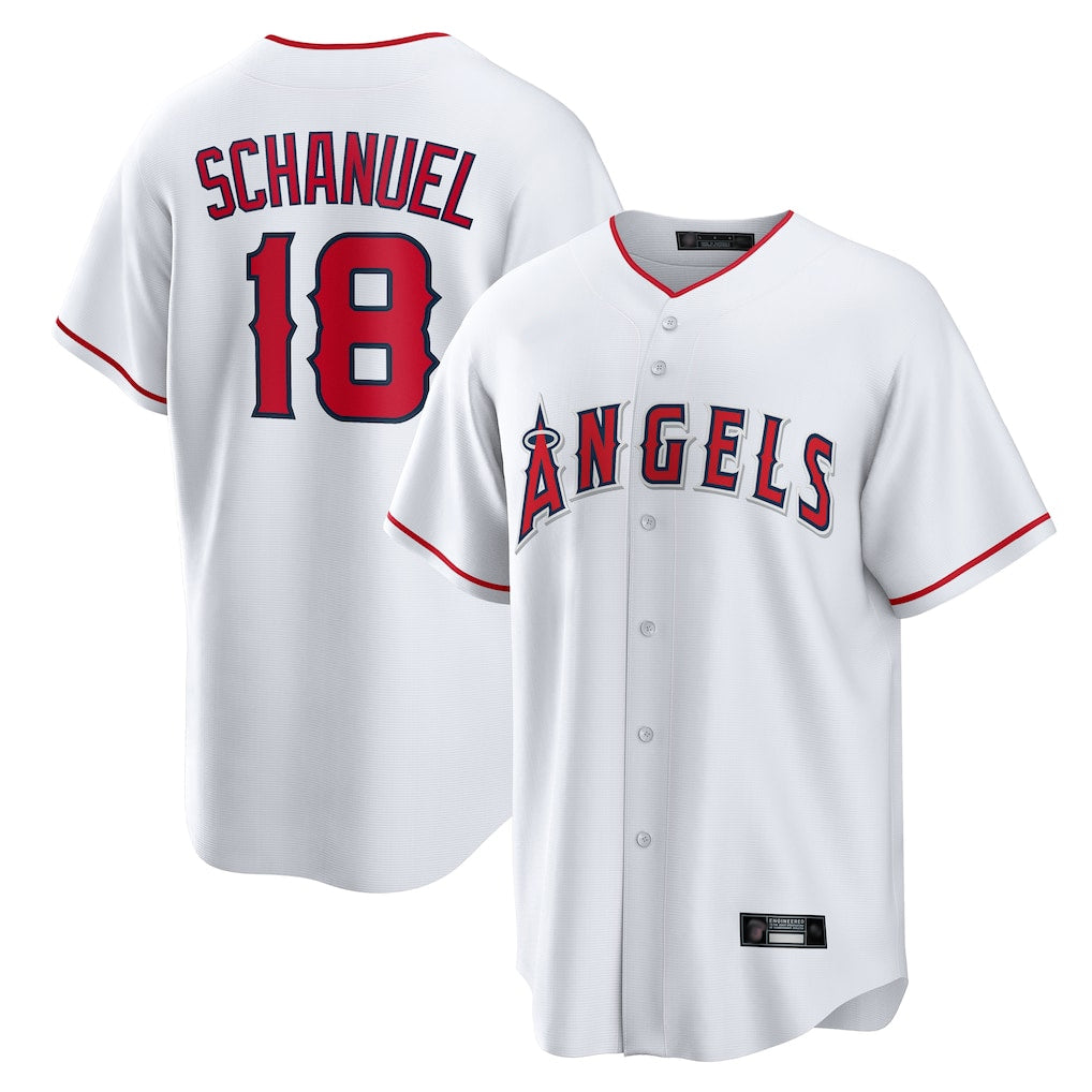tocy LA.Angels #18 Nolan Schanuel Player White Home Game Stitched Jerseys