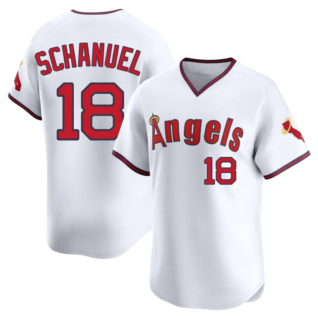 tocy LA.Angels #18 Nolan Schanuel Player White T-shirt Home Limited Stitched Jerseys