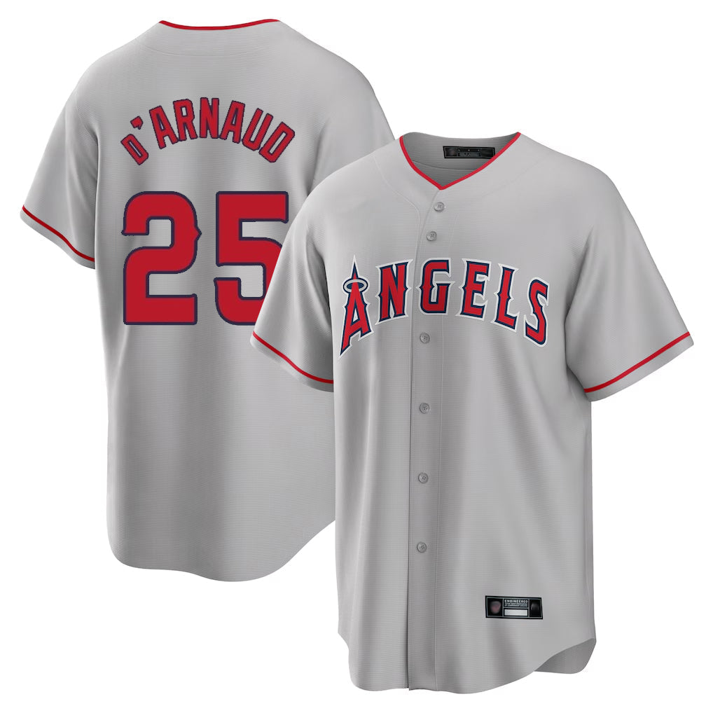 tocy LA.Angels #25 Travis d'Arnaud Player Gray Home Game Stitched Jerseys