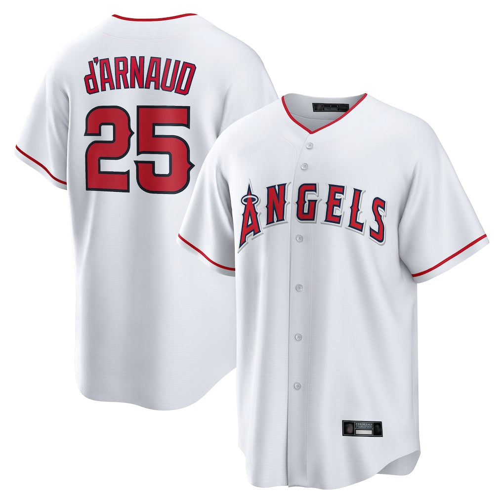 tocy LA.Angels #25 Travis d'Arnaud Player White Home Game Stitched Jerseys