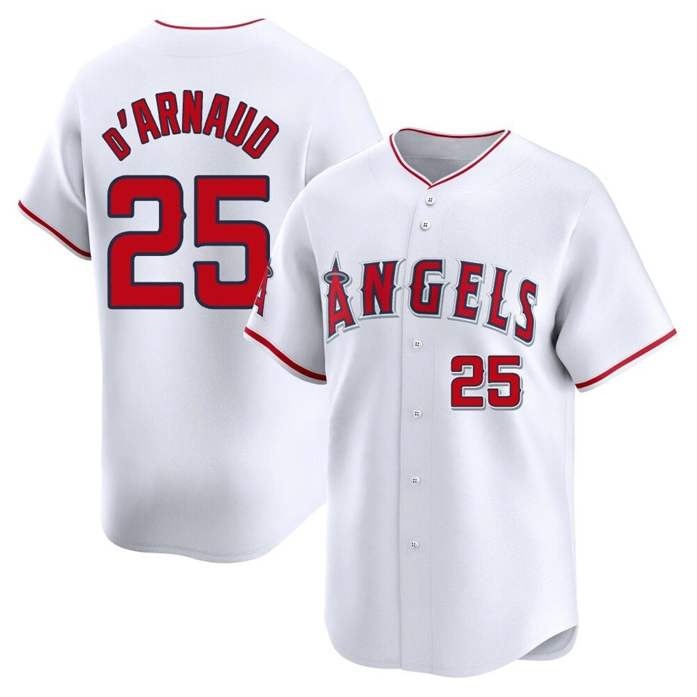 tocy LA.Angels #25 Travis d'Arnaud Player White Limited Home Stitched Jerseys