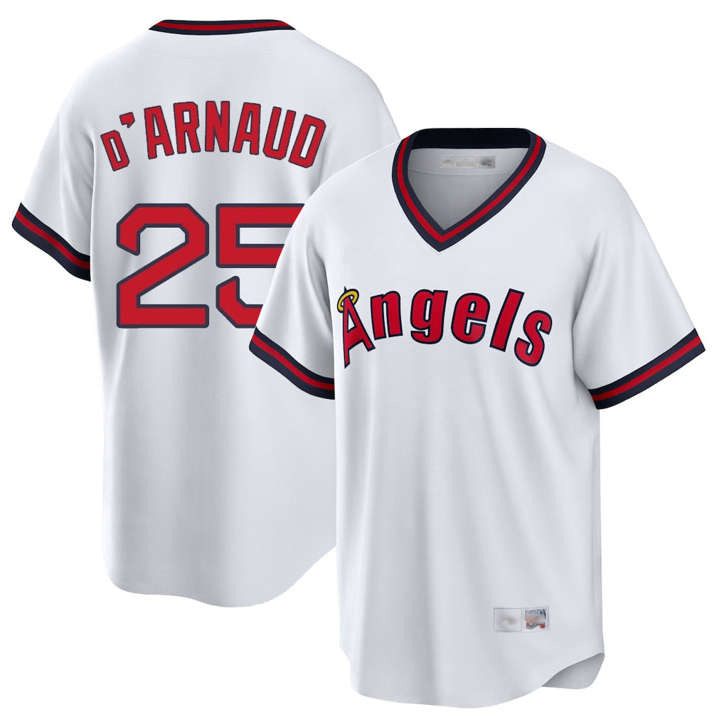 tocy LA.Angels #25 Travis d'Arnaud Player White T-shirt Home Game Stitched Jerseys